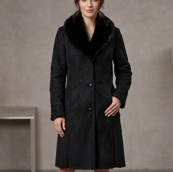 Coldwater Creek Jackets & Blazers - Coldwater Creek Elegant Black Trench Coat with Plush Collar